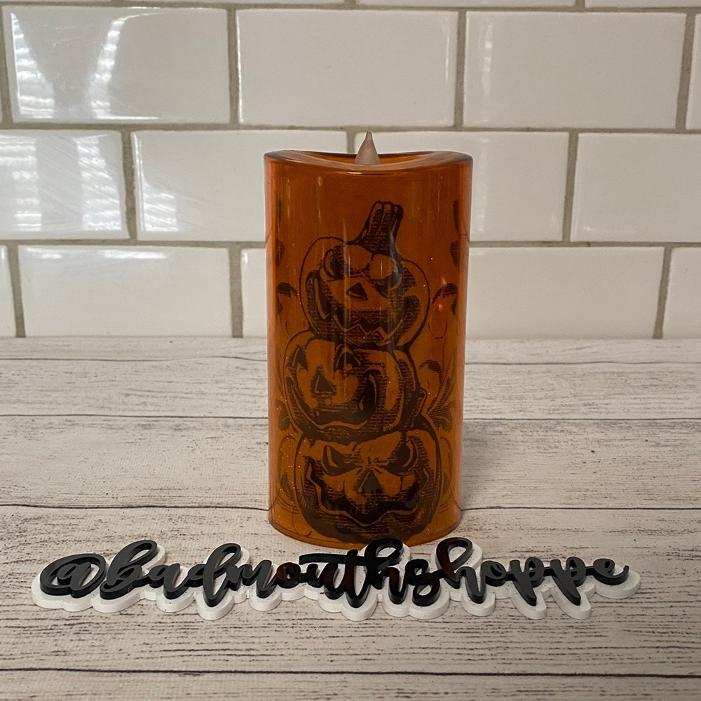 Vintage Halloween Fake Flameless Candle Light Up Decoration - Pumpkin, Small